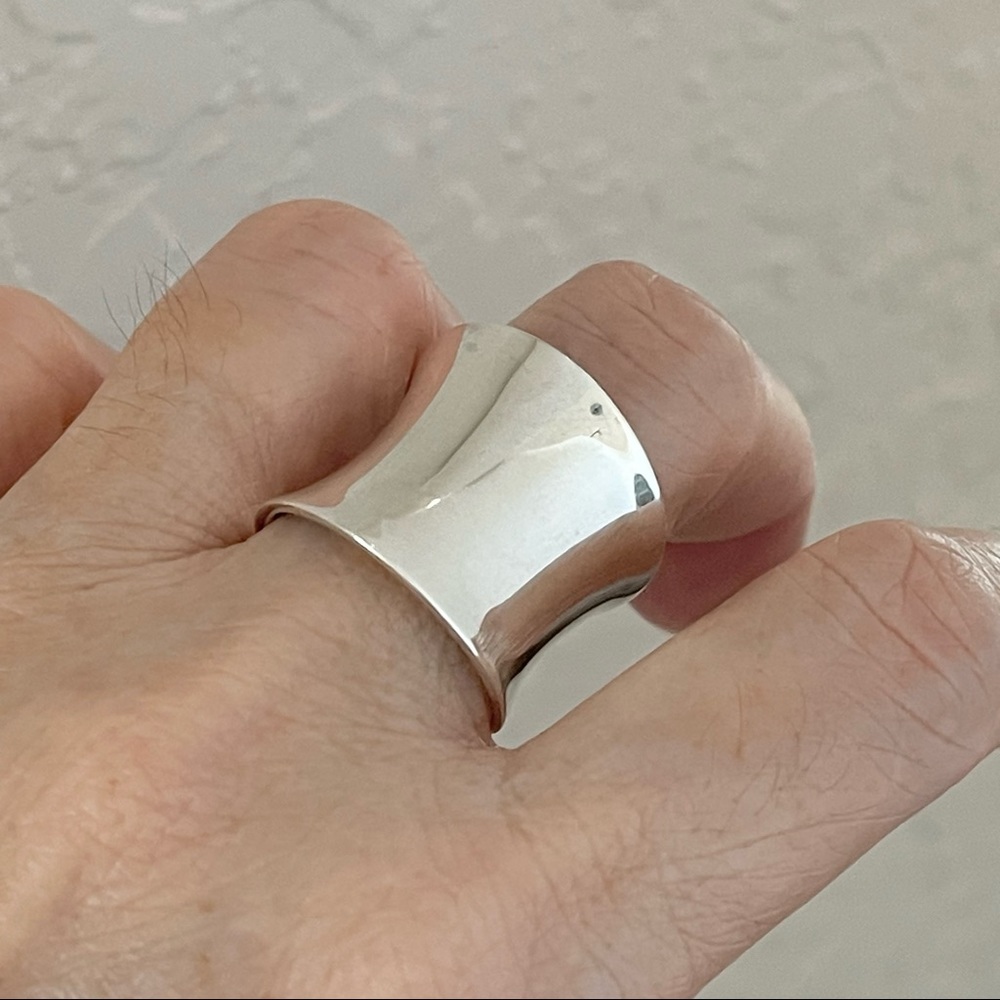 Sterling Silver Concave Ring, Boho Ring, Silver R… - image 1
